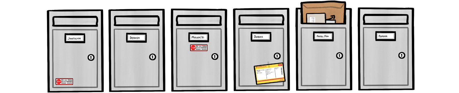 Illustration of German mailboxes (Briefkasten)