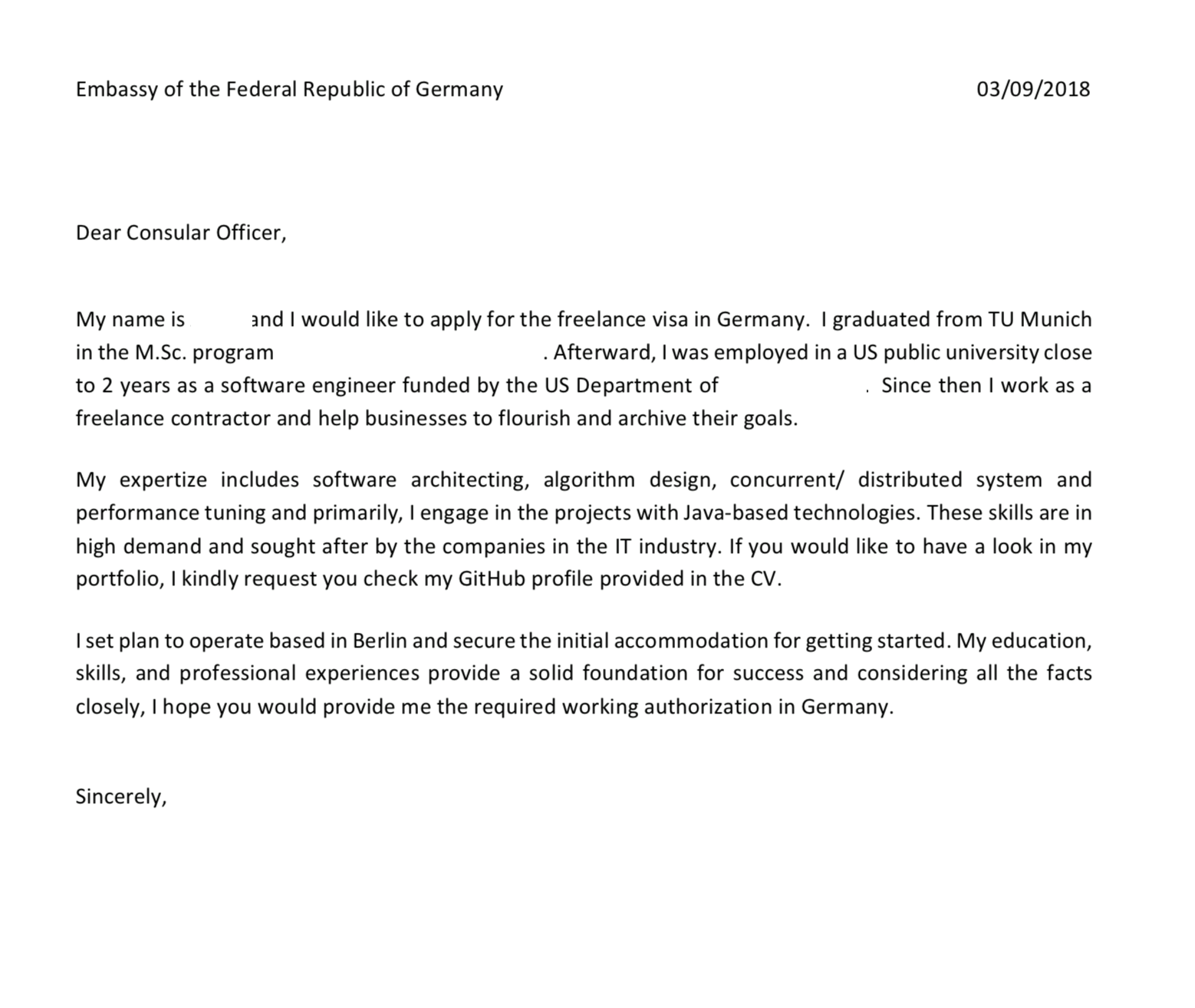 cover letter for student visa germany