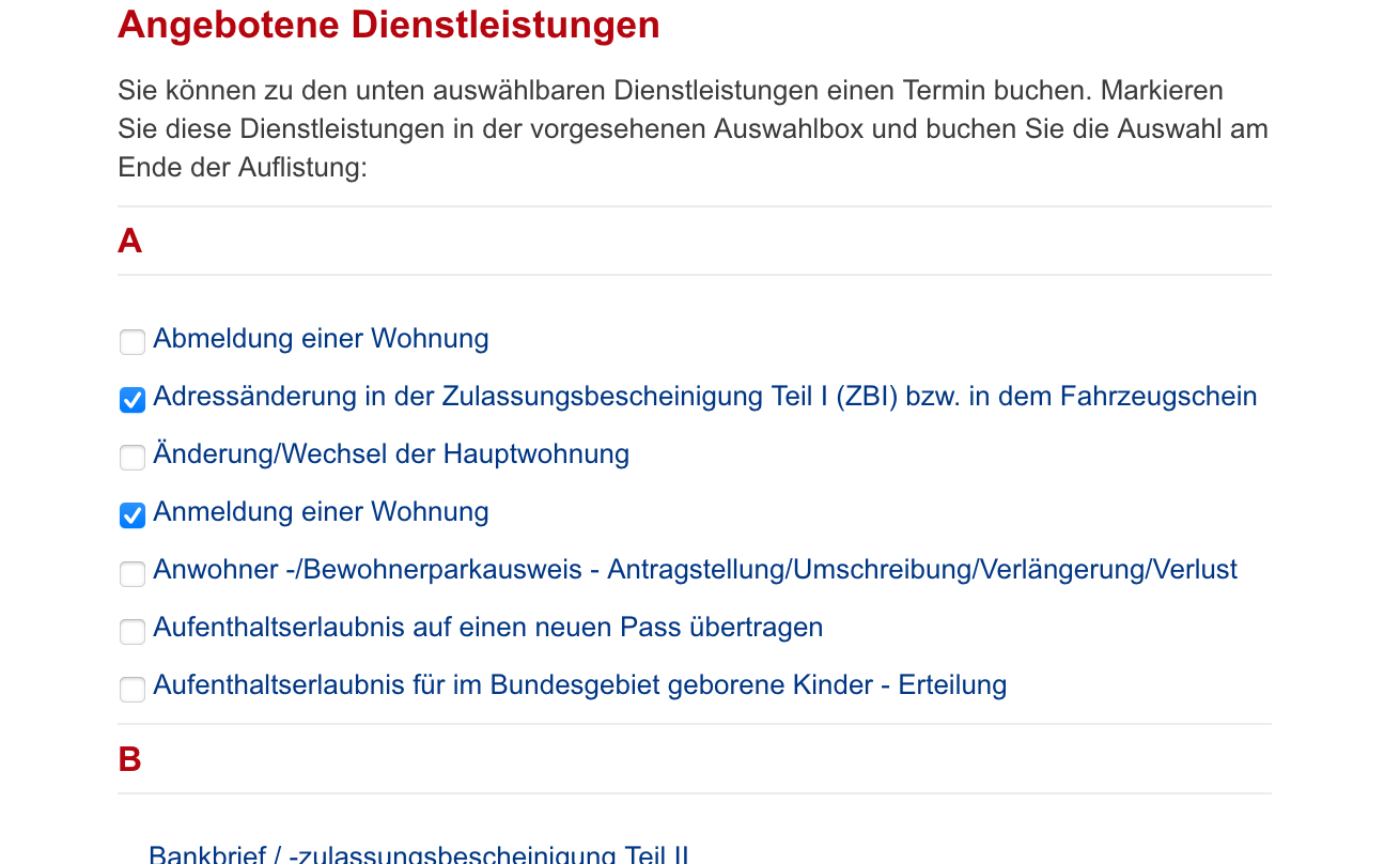 Berlin buergeramt list of services