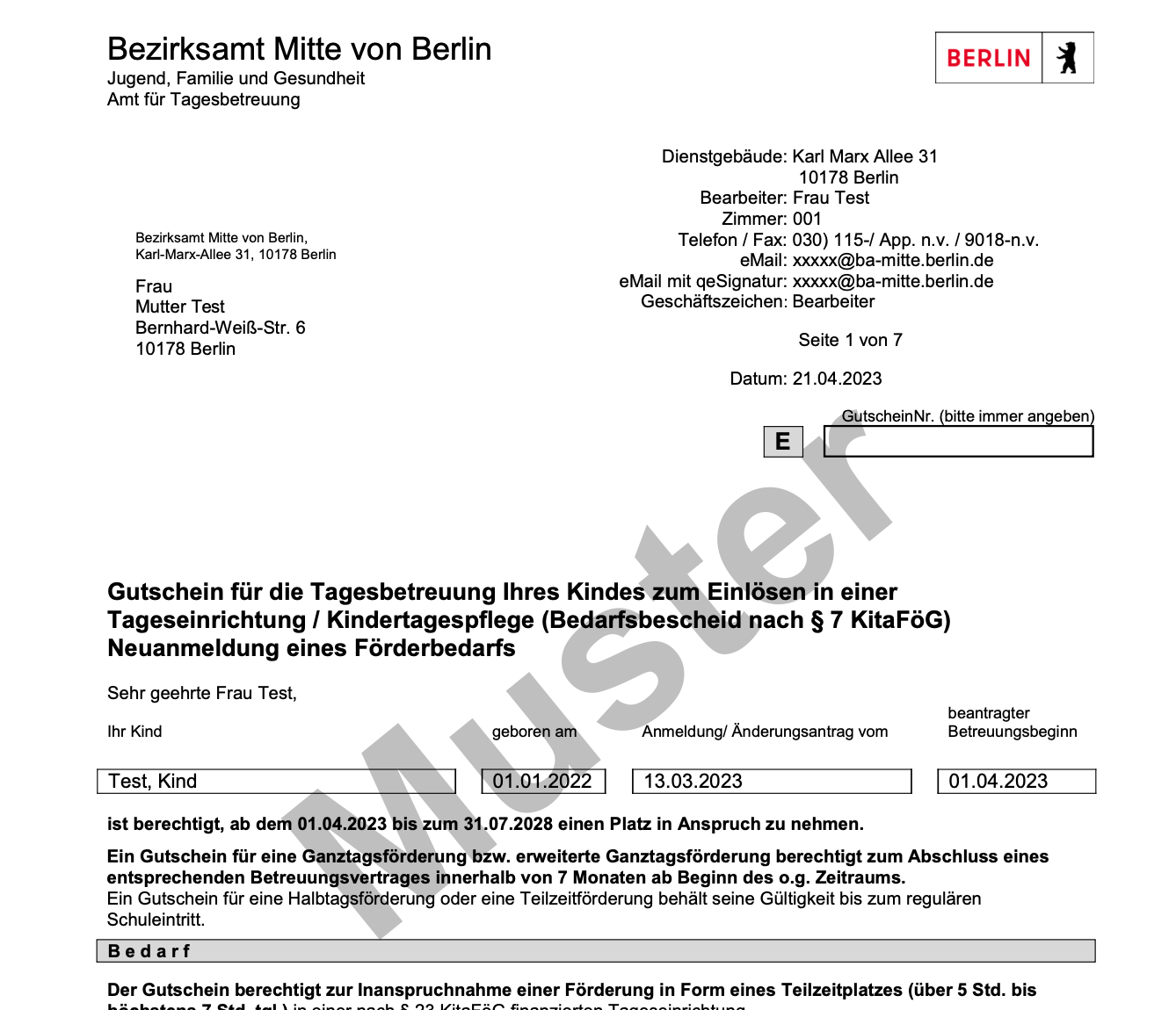 Important information on your Kitagutschein