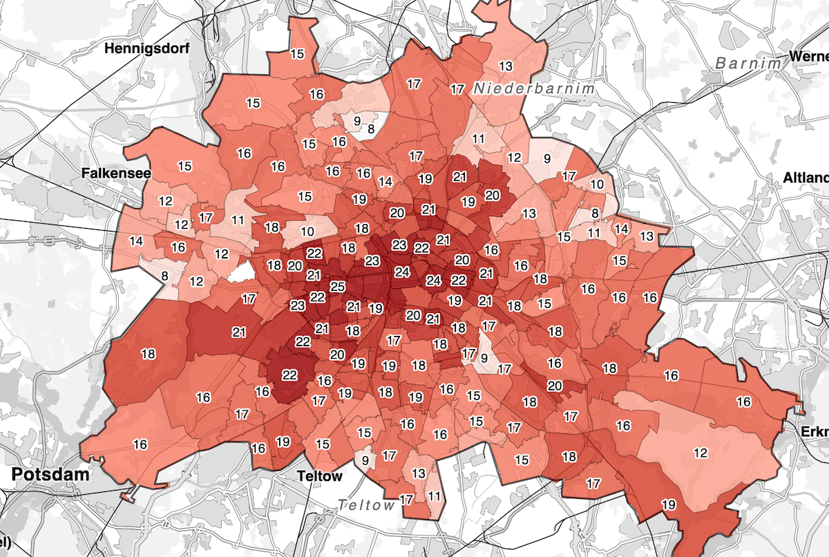 Median rent per m² Map of rents in Berlin
