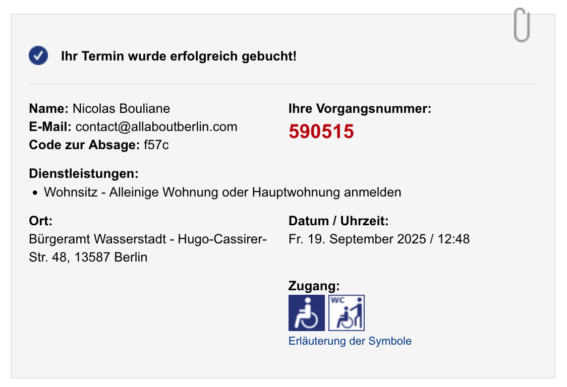 Berlin.de appointment confirmation