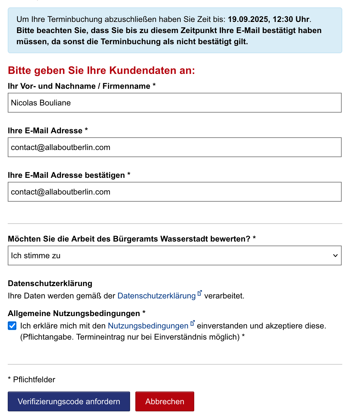 Berlin.de appointment booking form