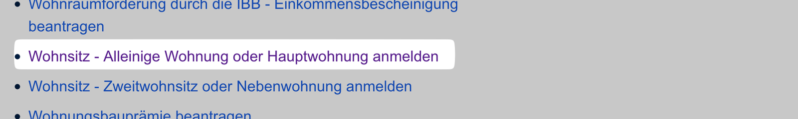 Berlin.de appointment - service selection