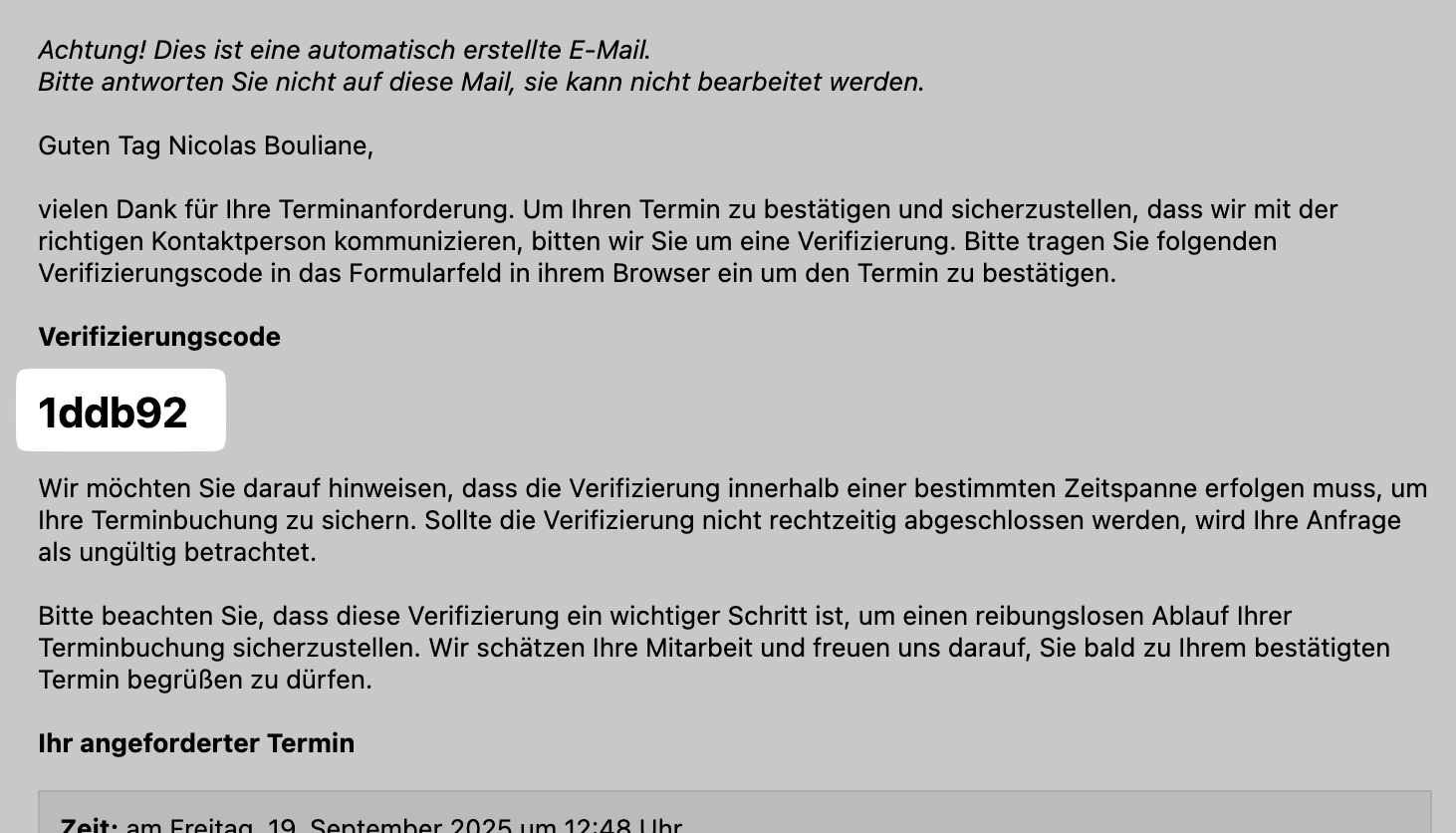 Berlin.de appointment verification code