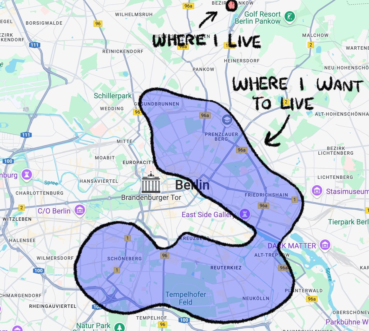 A map of places where I would like to live