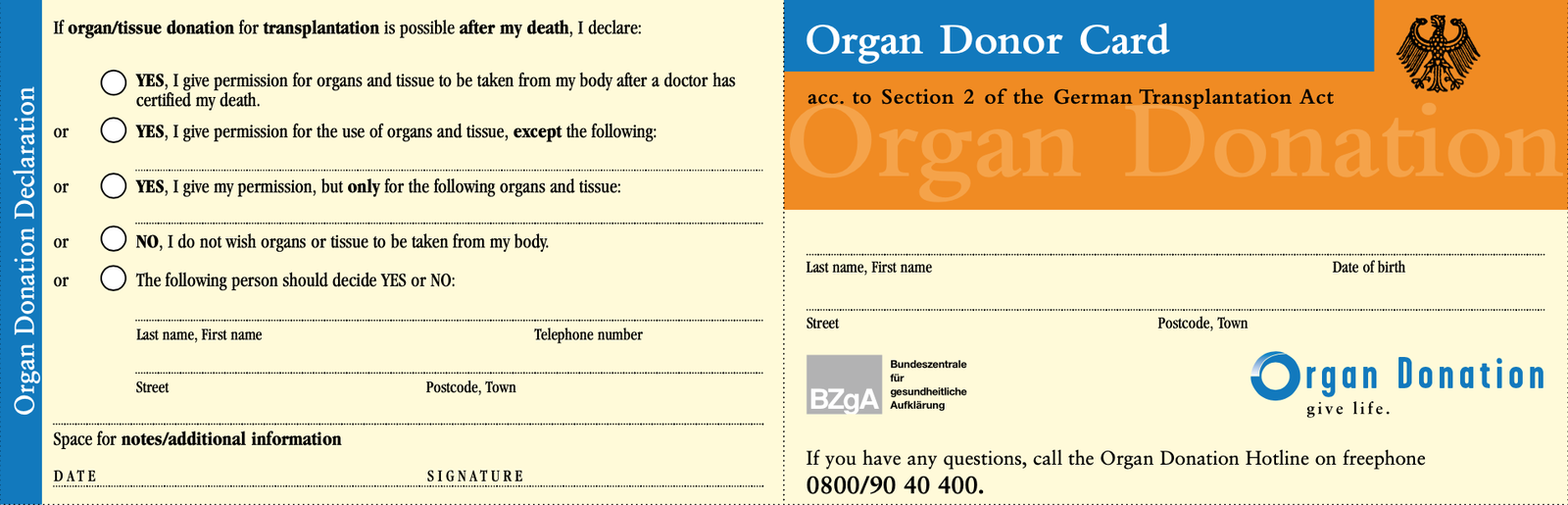 German organ donor card