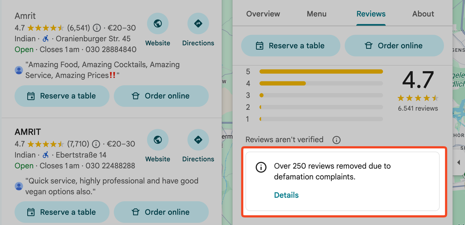 Google Maps removed reviews