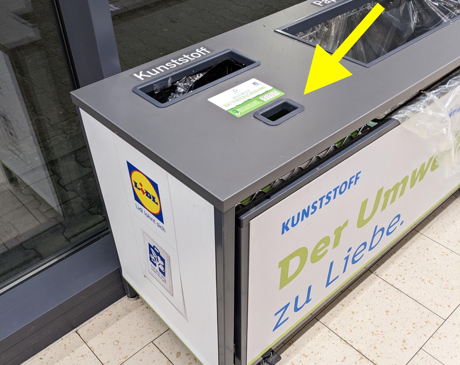 Battery recycling bin at Lidl