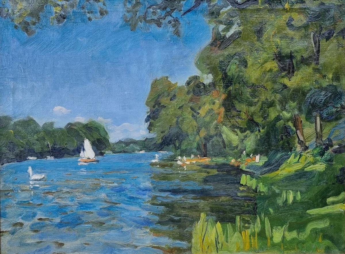 “Segelboote und Ruderboote am sommerlichen Wannsee” by Philipp Franck