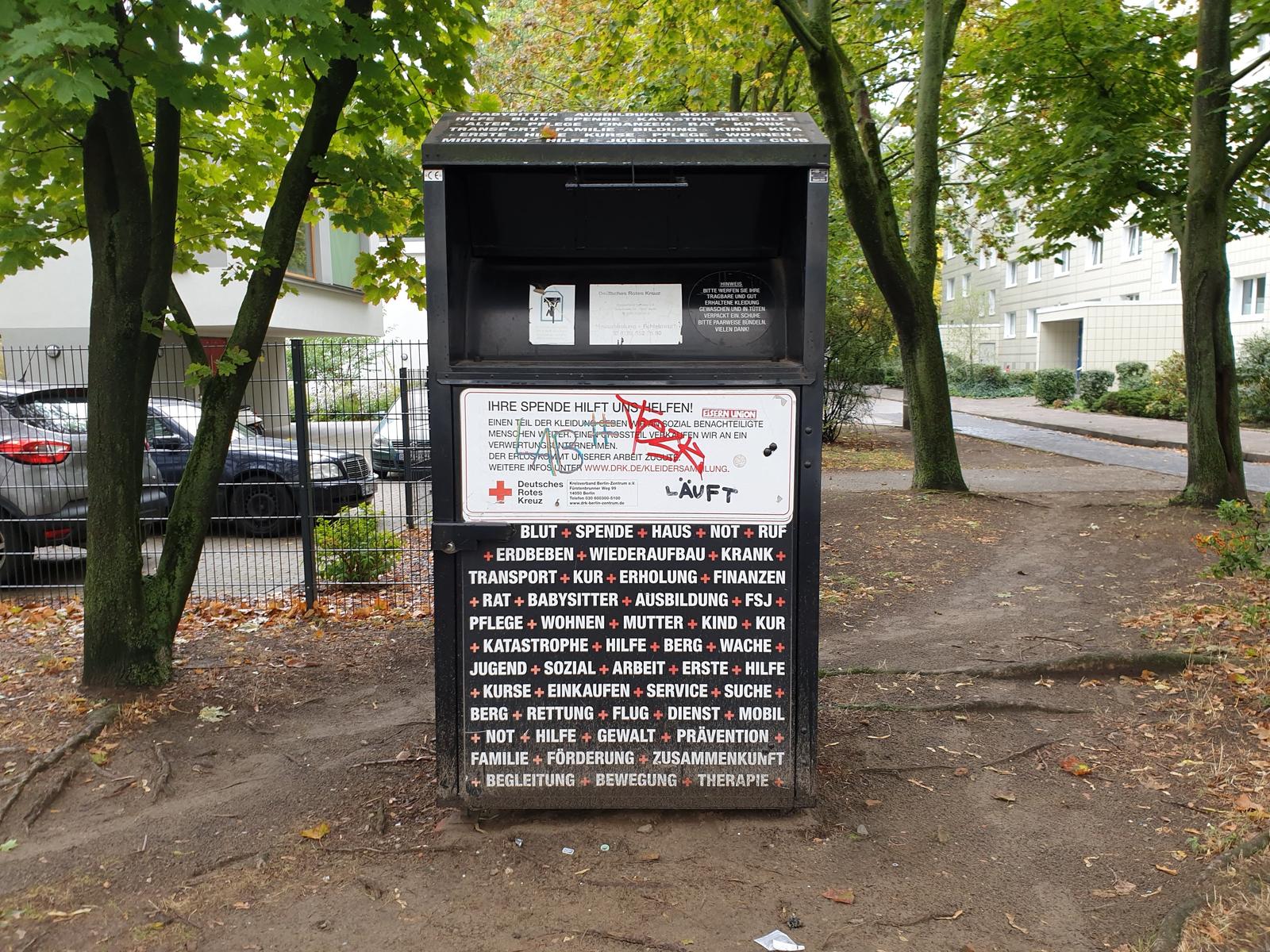 Red Cross clothes donation bin