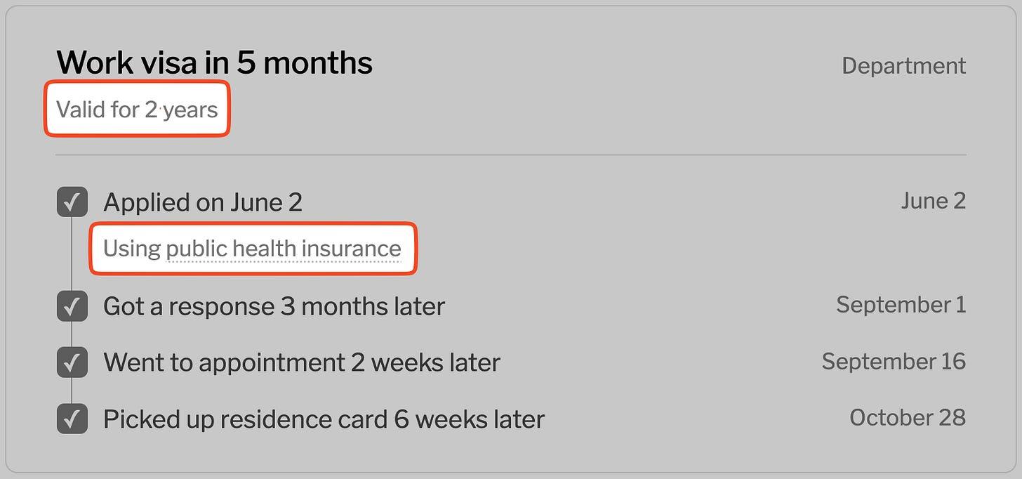 Screenshot of my residence permit feedback tool