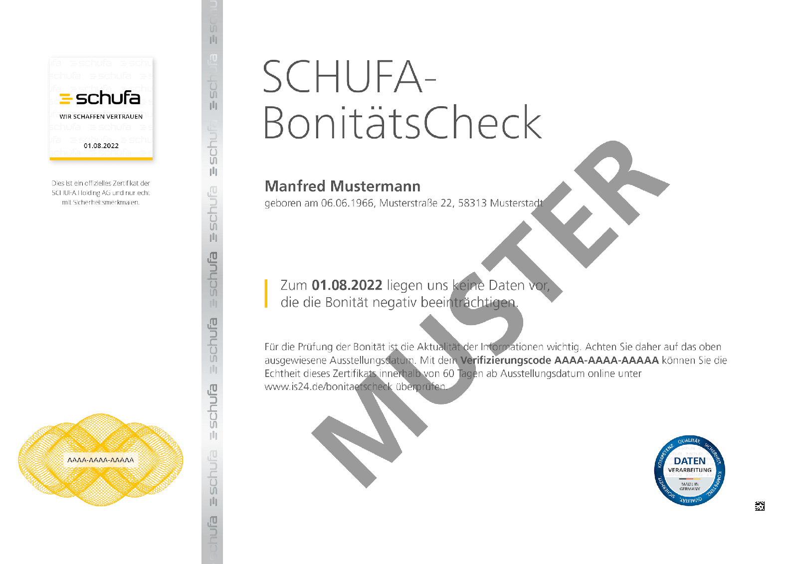 Example Schufa certificate