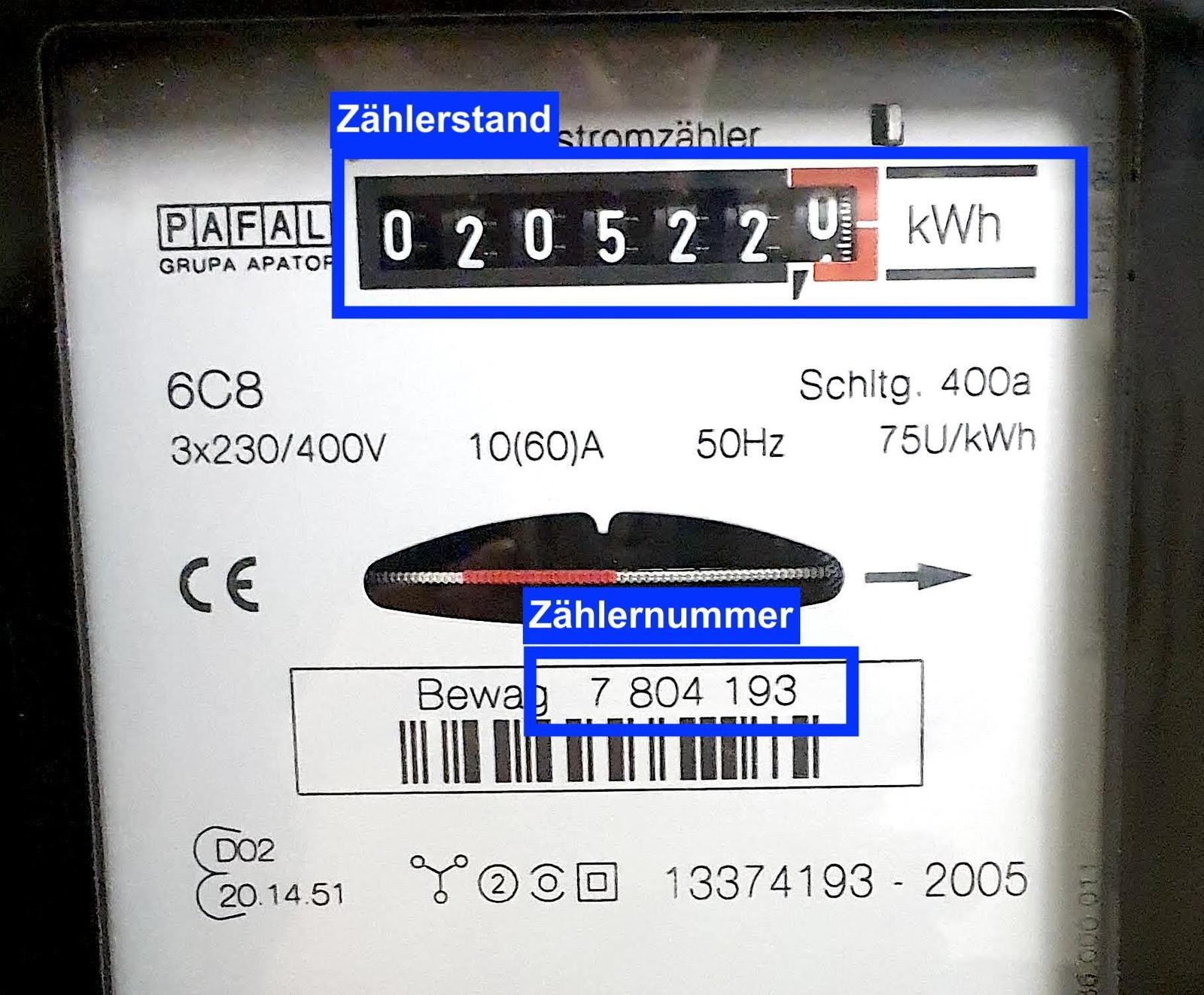 Meter reading on a German electricity meter